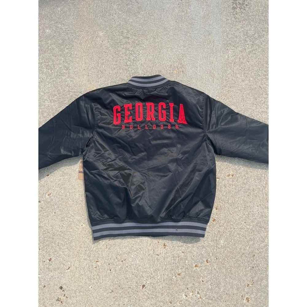 University Of Georgia Bulldogs Satin Bomber Jacket Mens M Black Full Zip